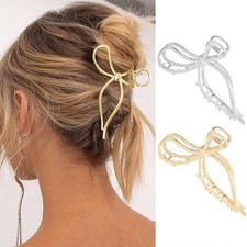 Bow Hair Claw Clips Gold Metal Hair Clips Medium Hair Jaw Clamps Stylish Hair...