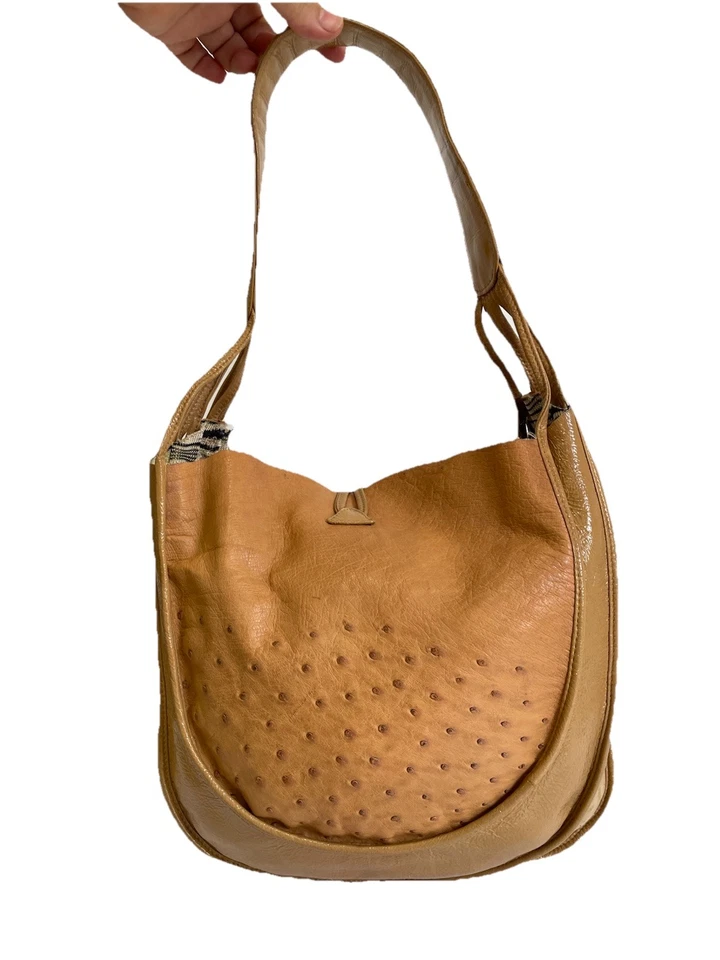 AS# Missoni Linea Giglio Handbag Made Italy Ostrich & Sheep Leather Tan Hobo Bag - Image 3 of 4