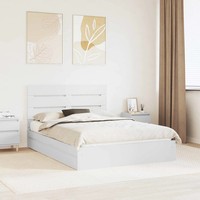 WALPLUS White Storage Bed with Headboard 140x190cm Engineered Wood Frame