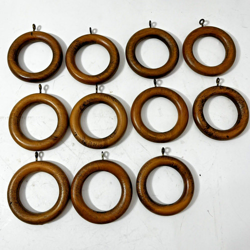 11 Wooden Brown Curtain Drapery Rod Rings Brown 2.75 OD 1.75 ID w Eyelet