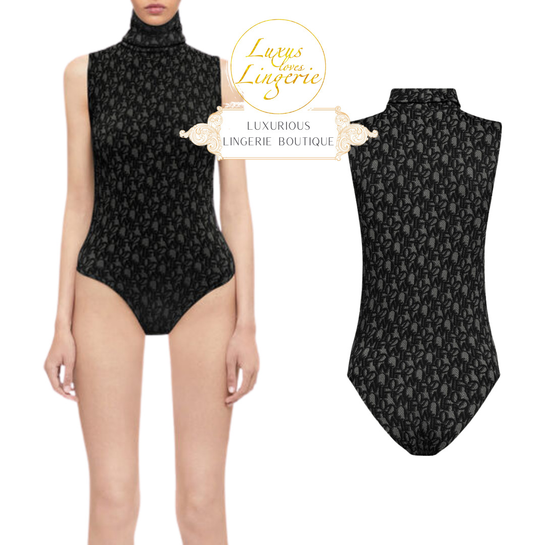 Cotton Letter Body By Wolford M Black Ash High Roll Neck Logo Design Sleeveless