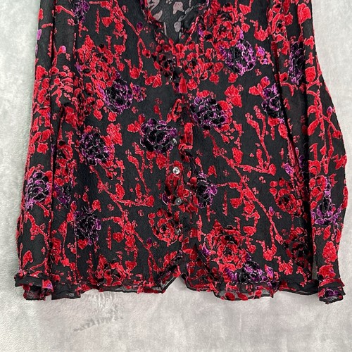 Coldwater Creek Mesh Crinkle Burnout Velvet Ruffle Button-Up Shirt Size PL - Bild 3 von 18