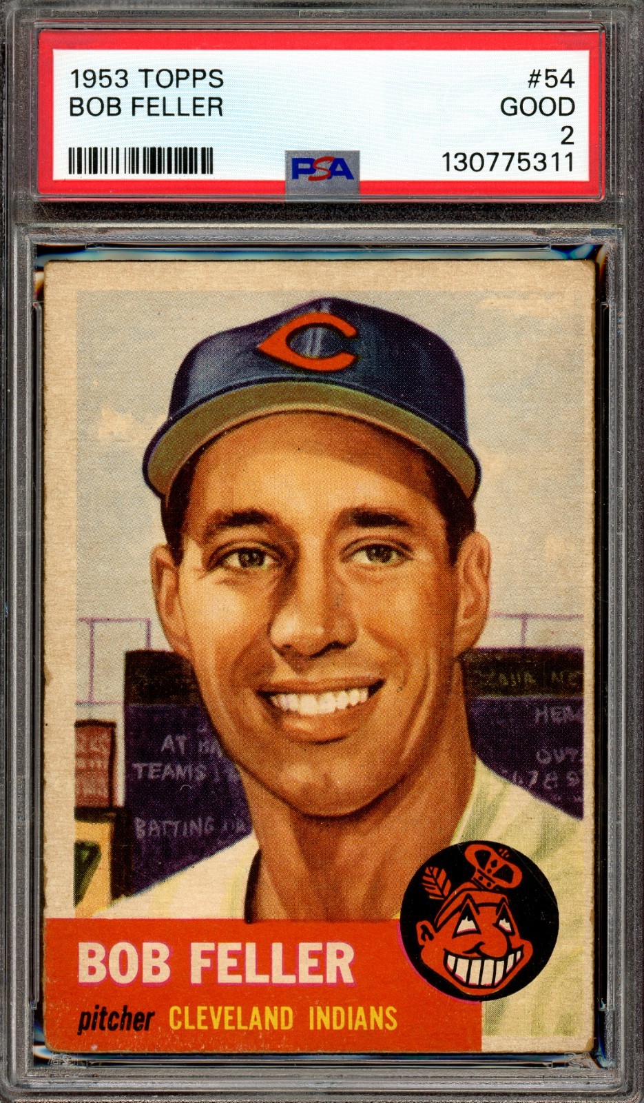 BOB FELLER ~ 1953 Topps Baseball Card #54 ~ Graded PSA 2 GOOD