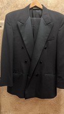 Adolfo Tuxedo 2Piece Suit 100 Wool Tailored in USA Black Satin Lapel Vtg 42S