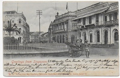 Singapore: picture postcard Greetings from Singapore, 1903 to Germany