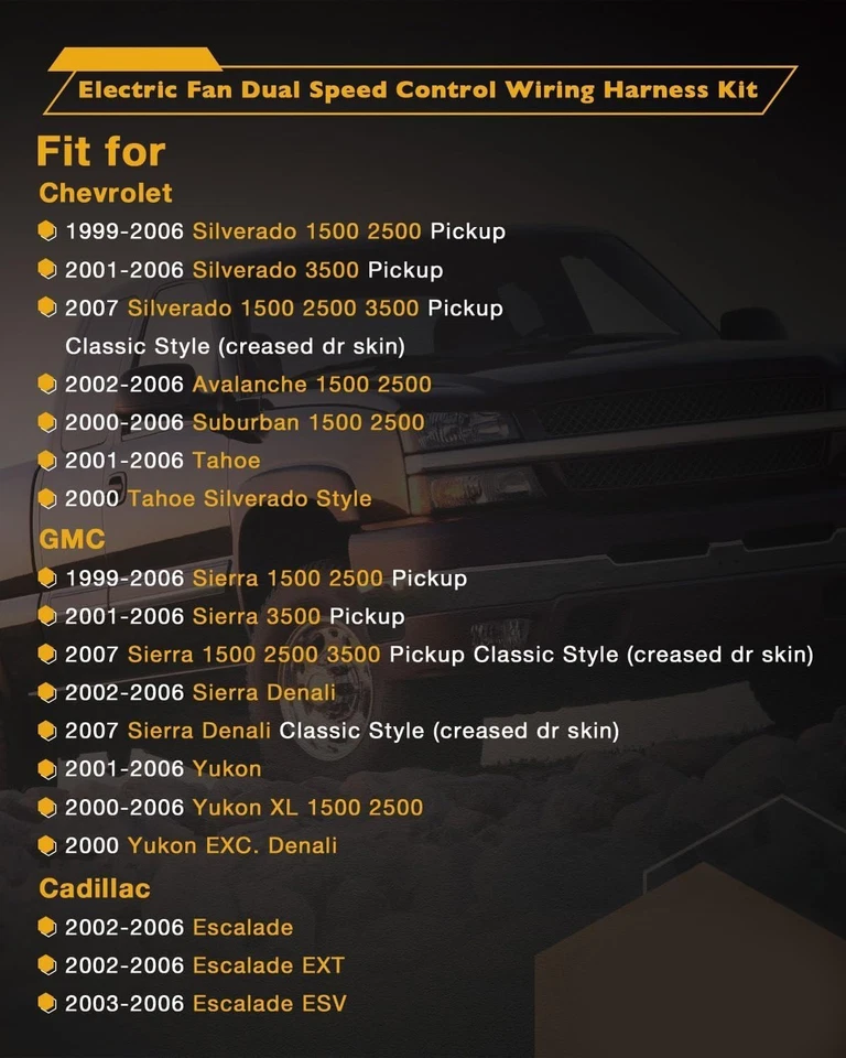 674-00923 Dual Speed Electric Fan Wiring Harness For Chevy Avalanche 1500 2500 - Изображение 2 из 4
