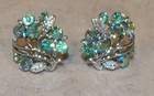 Vintage Lisner Rhinestone AB Blue Green Silvertone Screw On Earrings Costume — photo 2