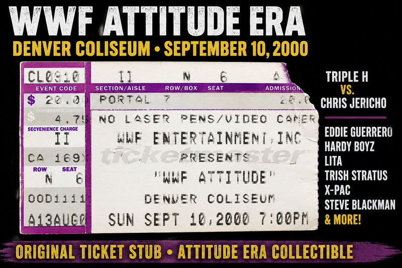 WWF Attitude Era Denver Coliseum Ticket Stub 9/10/00 Triple H vs Jericho WWF