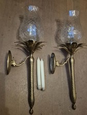 Vintage Pair Solid Brass pineapple Candle Wall Sconces 21" including the globes