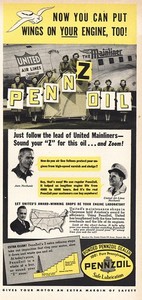 1940 Pennzoil: United Air Lines Mainliner Vintage Print Ad