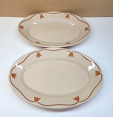 Set of 2 Vtg  Iroquois China IRO-TAN WARE Orange Tulip Platter Restaurant Ware