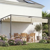 3 x 4m Pergola with Retractable Roof, Wall Mounted Metal Pergola, Khaki