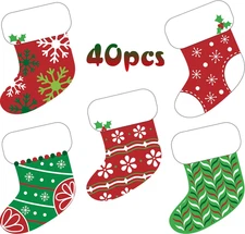 40 Pcs Mini Colorful Christmas Stocking Cut-Outs Assorted Xmas Stocking Cut-Outs