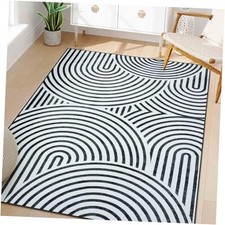 Washable Black and White Rug 5x7 Area Rugs for Living Room Non Slip, Soft