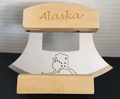 Alaska Ulu Knife Cutter W/ Wood Handle & Stand