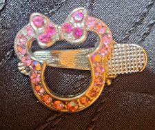 ADORABLE VINTAGE SILVER PINK CZ MINNIE MOUSE WITH BOW HAIR CLIP DISNEY- BLING