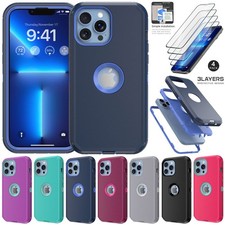For Apple iPhone 12 Pro Max Phone Case Rugged Cover 3in1 Layers / Tempered Glass