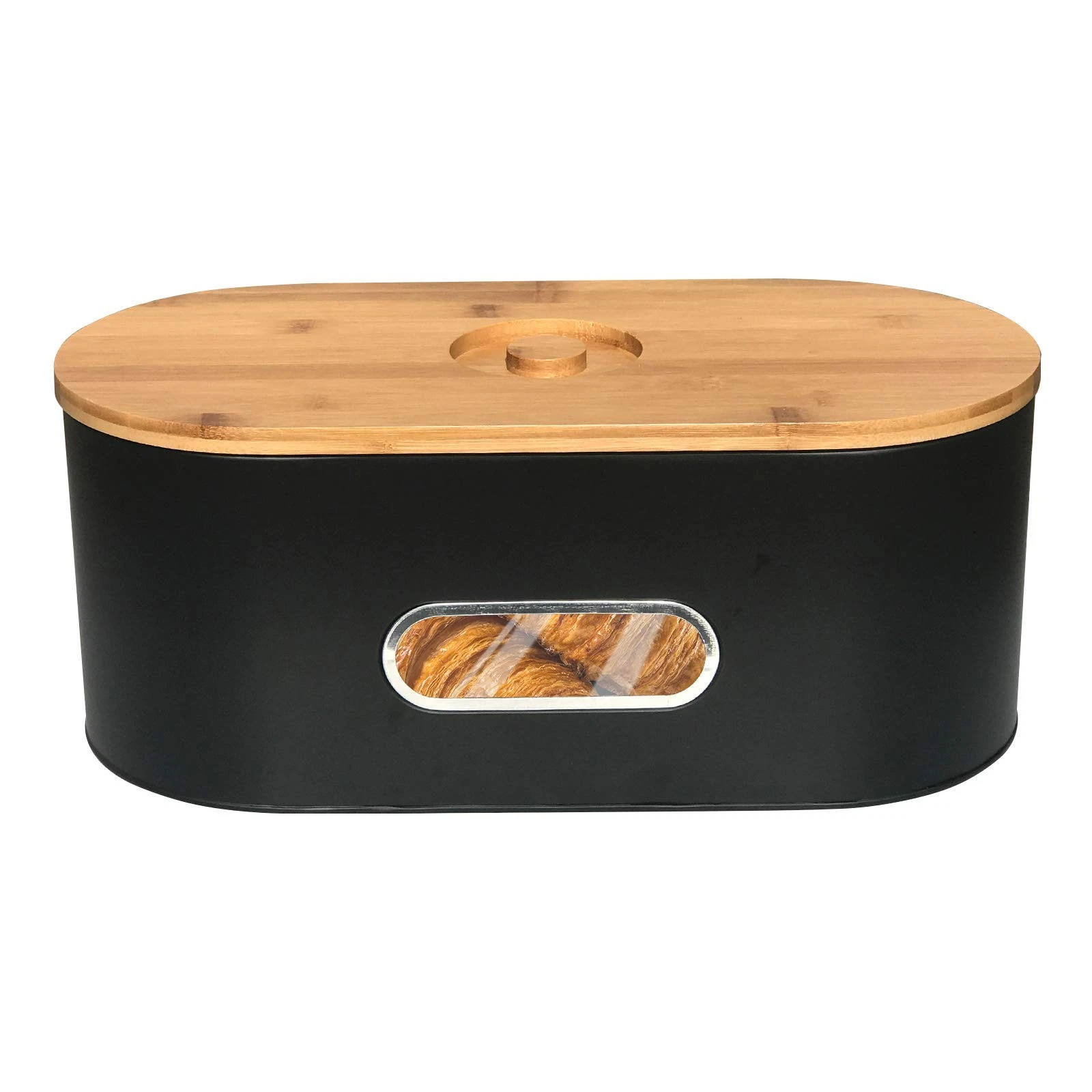 Breadbox Bin with Bamboo Lid&Window Modern Metal Box Bread Storage Container ...