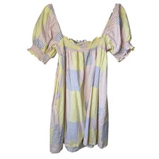 Urban Outfitters Summer Tunic Dress Smocked Bodice Patchwork Stripe Size Medium