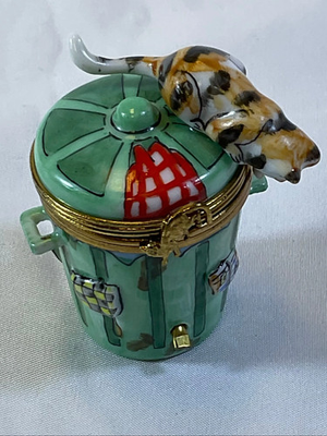 #ad Peint a la Main Limoges France Authentic Vintage Hand Painted Cat on Garbage Can $139.99