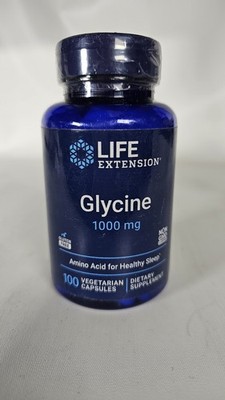 Life Extension Glycine 1000mg Sleep Support Amino Acid 100 Caps Exp: 10/2026