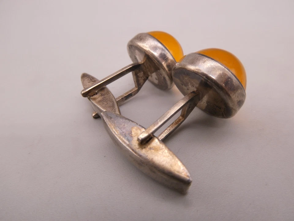 Manschettenknöpfe Silber 835 Prachtstücke aus den 70iger Jahren mit Bernstein - Bild 3 von 3