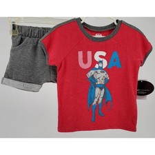 DC Comics Infant/Toddler 18 Month Boys Red USA Batman T-Shirt Shorts Set New
