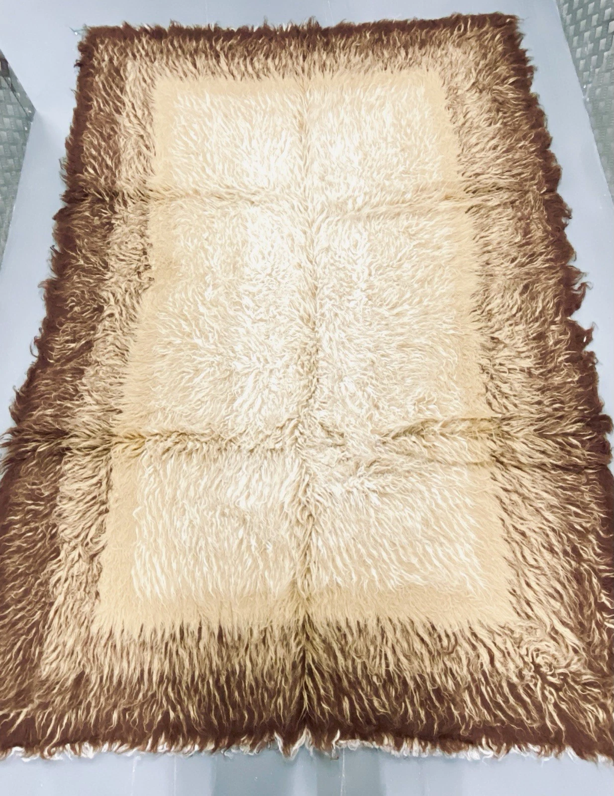 Flokati Natural Brown/Ivory Shaggy Pure Wool Rug LARGE Made In Greece 240X 170cm