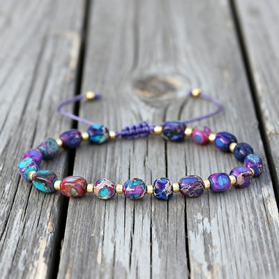 Lila Meer Sediment Jaspis Armband Heilung Kristall Hobo Stil Geschenk für Sie/Ihn