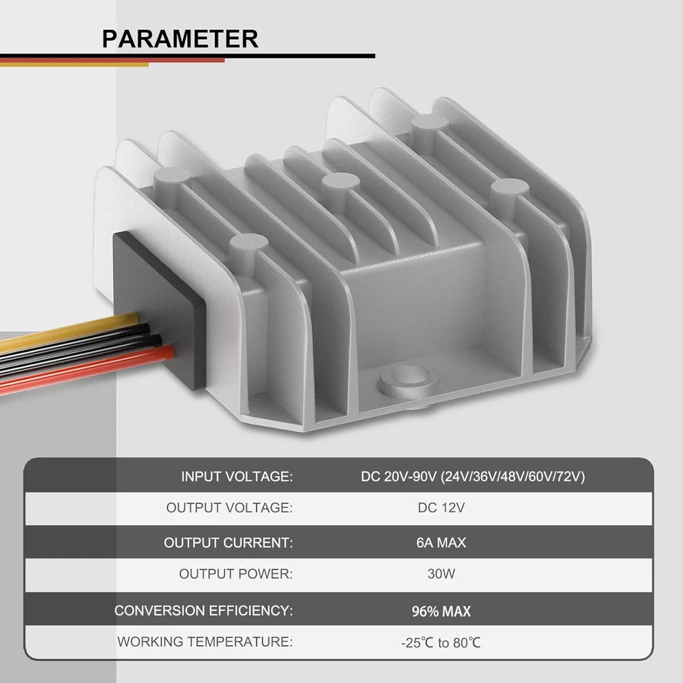 DROK DC-DC Buck Volt Converter, 20-90V to 12V 6A Car Power Converter Step down V - Image 4 of 4