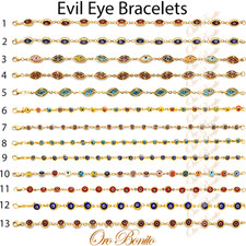 14k Yellow Gold Red Blue Evil Eye Bracelet Esclava Pulseras Ojos de Oro