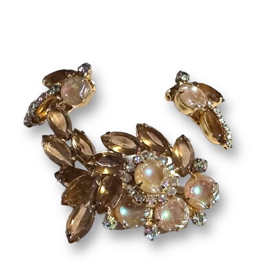 Vintage Juliana D&E Molded Ab Rhinestone Brooch Earrings Set