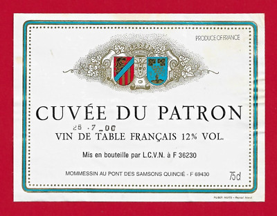 T34 Etikett WEIN FRANZÖSISCHER TISCH CUVÉE DU PATRON MOMMESSIN au Pont Samsons QUINC