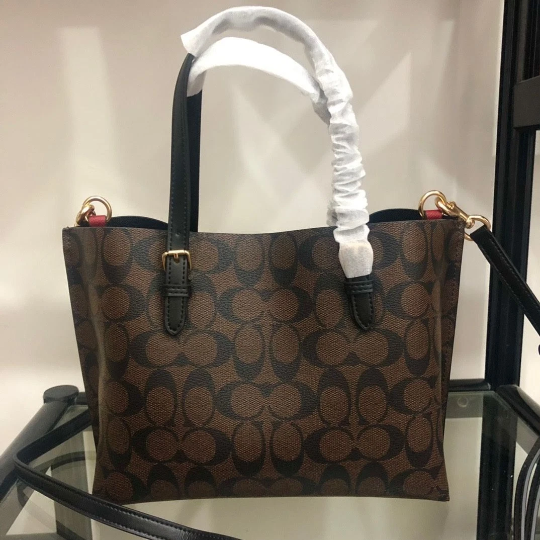 Borsa Coach Mollie Tote 25 C4250 2WAY PVC Tela Pelle Nero x Marrone Outlet Nuova