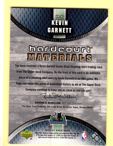 CHEMISE DE TIR OCCASION JEU KEVIN GARNETT 2005-06 🏀 Hard Court MATÉRIAUX #HMKG Minn - Photo 2 sur 2