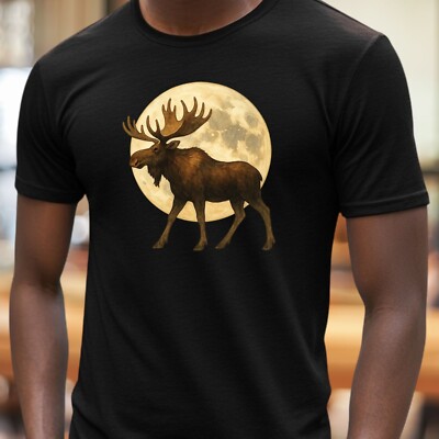 Mens Moose Moon Print Cotton T-Shirt Size XS to 5XL