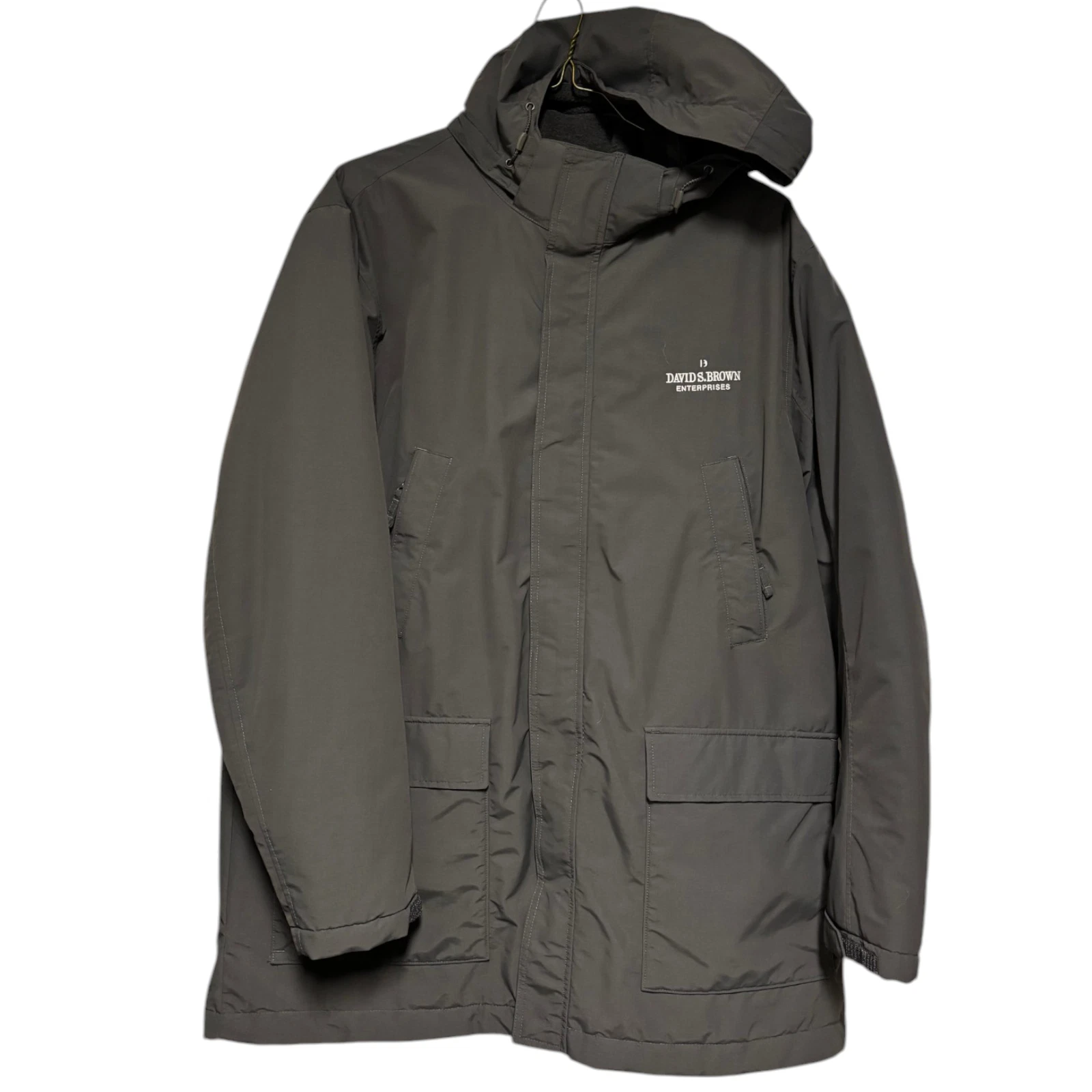 LANDS END Work Parka Jacket Gray Removable Hood Fleece lined Quilted Mens XL EUC