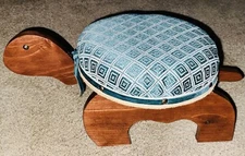 Vintage 70’s Handmade Wood Turtle Foot Step Stool 20”L X 9”H 12”W Upholstered 6