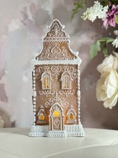 Christmas LED 14  Gingerbread Victorian House W/Beautiful Lace Swirls Frosted NEW