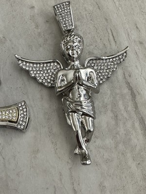 ONLY ANGEL PENDANT / Iced Totally Full With Stones XL SIZE comes With 24  Chain