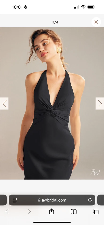 Nuevo vestido de dama de honor AW. Cristal satinado negro talla 6 gran cintura Foto 3 de 4