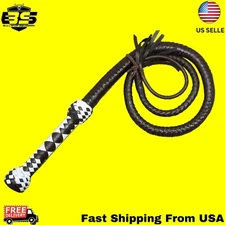 Cow Hide Leather 04 Feet Long 12 Plait Weaving Bull Whip Brown-Rope Core Whips