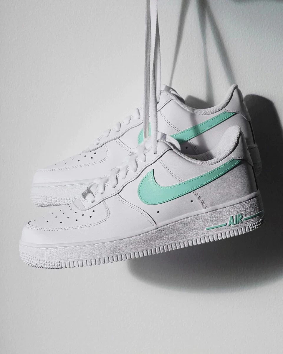 Nike Air Force 1 Custom Shoes Beige Mint Green Swoosh Sneakers All