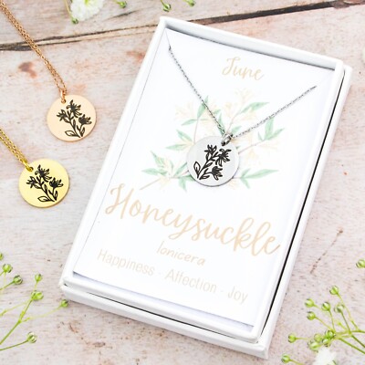 Honeysuckle Necklace - June Birth Flower Personalised Engraved Jewellery