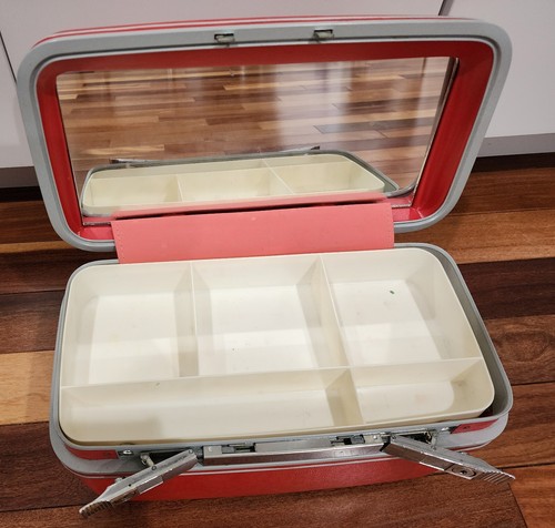 VTG Samsonite Red SILHOUETTE Train Cosmetic Case Marbled W/ Tray - Picture 7 of 11