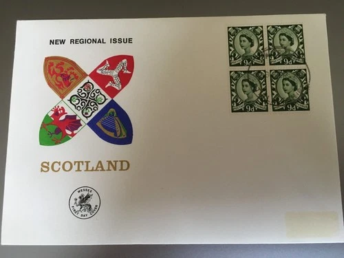 GB STAMPS RARE FIRST DAY COVER SCOTLAND 9d BLOCK OF FOUR