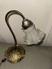 Vintage Leviton Brass Lily Pad Gooseneck Desk Lamp Frosted Ruffle Glass Shade — photo 9