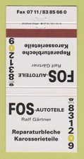 Matchbook Cover - FOS Autoteile Reparaturbleche 30 Strike