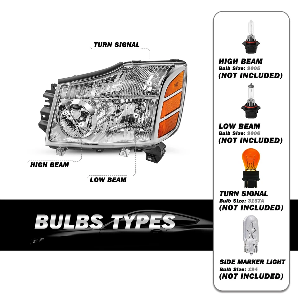Conjunto de faros cromados L+R para Nissan Titan/04-07 Armada 2004-2015 Foto 2 de 4