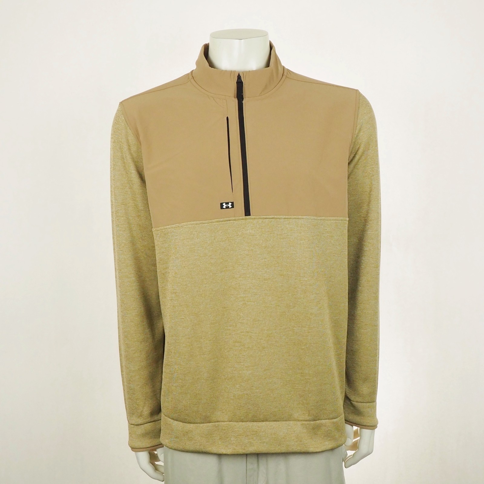 Under Armour Drive Storm Fleece Pullover Golf Sweater Mens XL Khaki Brown Mock